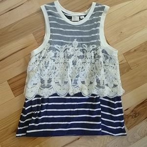 Anthropologie Postmark Lace Overlay Striped Tank